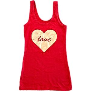 Valentine's Day Love Heart Tank Top Red Metallic Gold NOBO Size Small